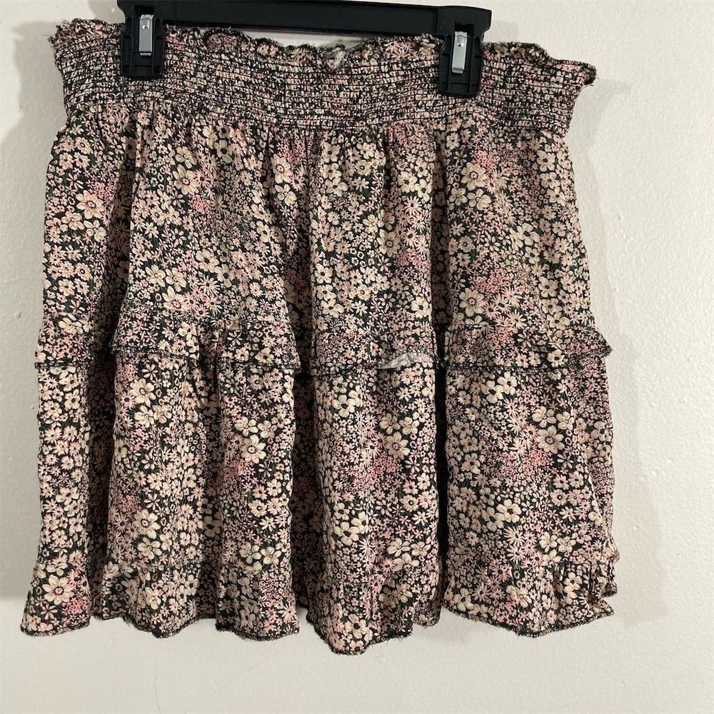 Japna Women's Floral Tiered Mini Skirt Black Size‎ M